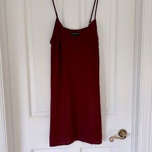 Kendall & Kylie Burgundy Silk-Like Mini Slip Dress Adjustable Spaghetti Straps